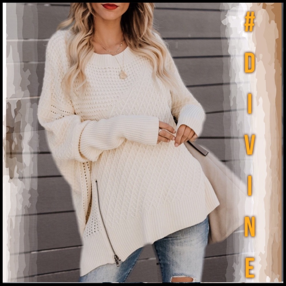 Divine Zipper Sweater in Cream - Picture 8 of 8
